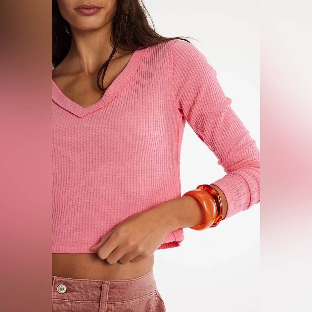 Care FP Manchester Long Sleeve Free People Thermal Waffle Knit Crop Top
